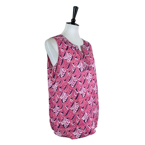 Talbots Blouse Split Neck Popover Sleeveless Top Pink Multi Linen Women’s Large - Picture 2 of 10